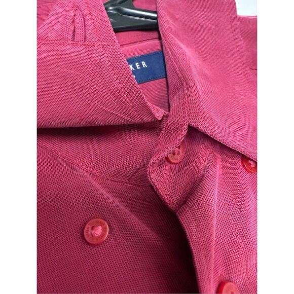 Ted Baker London Soft Polyamide Blend Burgundy Button Up Shirt Mens Size 3 - Picture 8 of 11